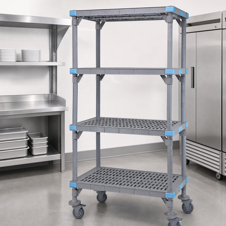 Product image #3 for Millenia 72 in. W x 18 in. D x 86 in. H Mobile Polymer Starter Shelving Unit with 4 Open Grid Shelves, Gray
