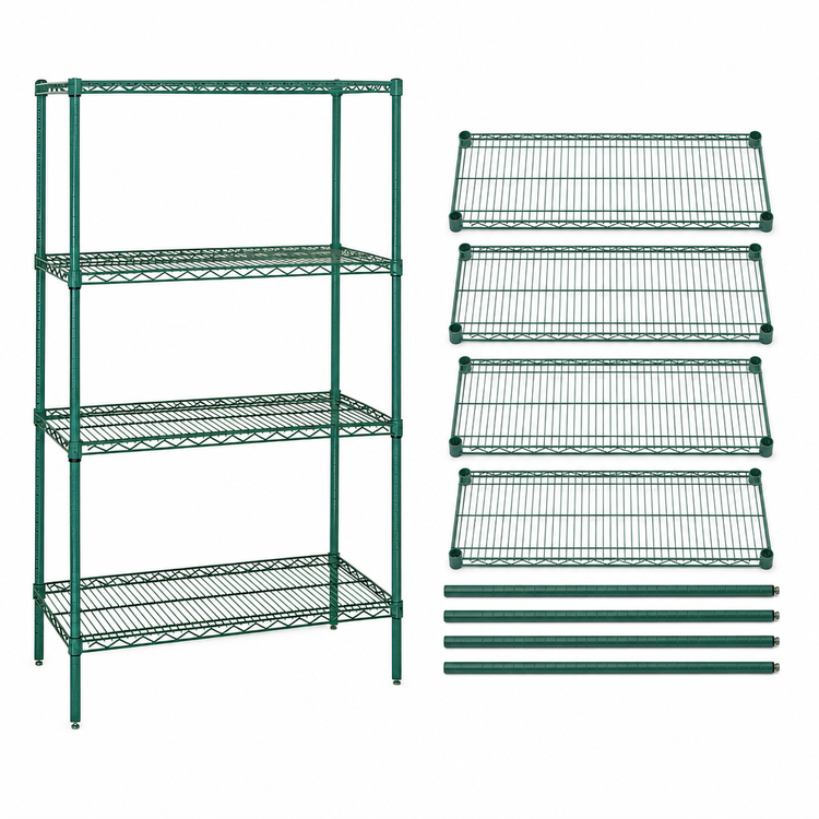 Product image #3 for Quantum 42"W x 18"D x 54"H Stationary Wire Shelving Starter Kit, 4 Shelves, Green Epoxy Finish