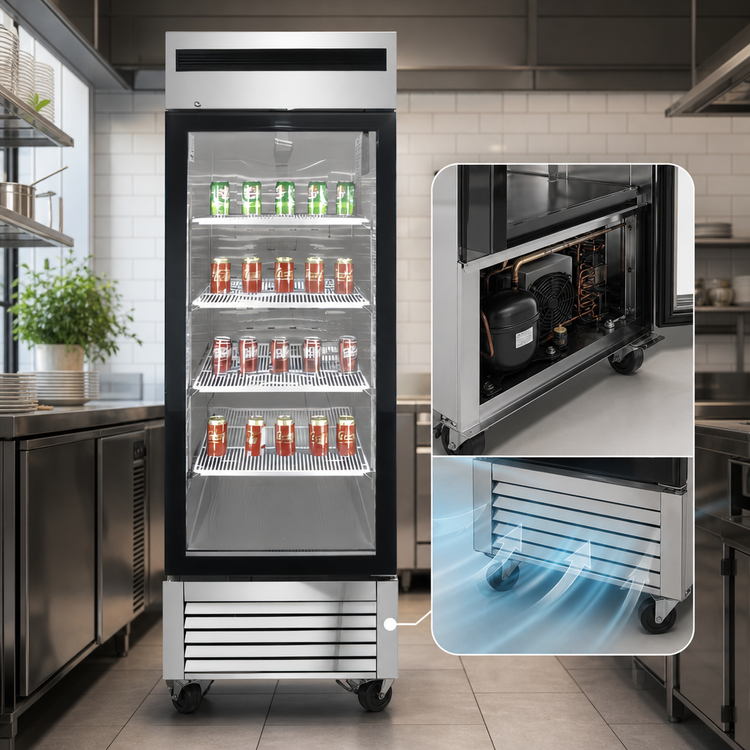Product image #4 for Atosa 1-Section Glass Door Reach-In Freezer Merchandiser, 19.1 Cu. Ft., Bottom-Mount Self-Contained, Stainless Steel