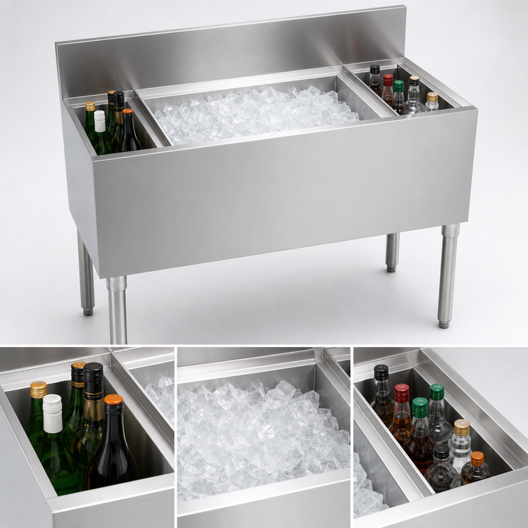 Product image #3 for Krowne Royal Series 40-Inch Underbar Speed Multi Station with 24-Inch Center Ice Bin and Dual Insulated Bottle Wells