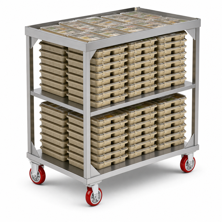 Product image #3 for Carter-Hoffmann TT104 Two-Shelf Stainless Steel Stacking Tray Transport Cart for 104 Correctional Insulated Trays