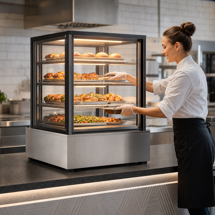 Product image #3 for Full-Service Floor Model Heated Hot Food Display Case with Square Front Glass and LED Lighting