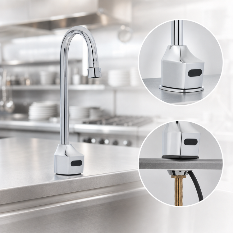 Product image #3 for T&S Brass ChekPoint Single Hole Deck-Mount Electronic Sensor Faucet with 4-1/8 Inch Rigid Gooseneck and 1.5 GPM Vandal-Resistant Aerator