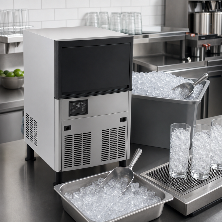 Product image #3 for Omcan Half Cube Ice Maker with Bin, Air-Cooled, 79.4 lb/Day, 33.1 lb Storage