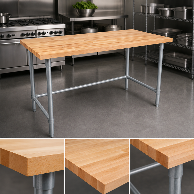 Product image #3 for John Boos JNB15-X 60 Inch x 36 Inch Northern Hard Rock Maple Wood Top Work Table with Galvanized Base