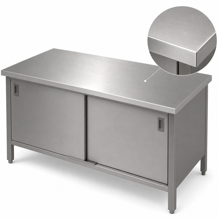 Product image #3 for John Boos 60 Inch x 24 Inch 300 Series Stainless Steel Enclosed Work Table with Cabinet Base and Sliding Doors