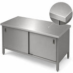 Thumbnail image #3 for John Boos EBSS6-2460 60" x 24" Stainless Steel Enclosed Work Table, 16-Gauge 300 Series Flat Top, Cabinet Base with Sliding Doors