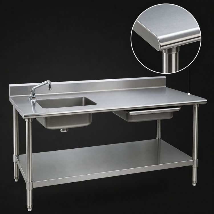 Product image #3 for Eagle Spec-Master 72-Inch x 30-Inch Stainless Steel Prep Table with Left Sink, Right Drawer and Undershelf