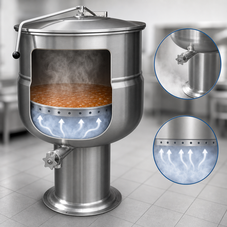 Product image #3 for Crown DP-100 100 Gallon Direct Steam Stationary Kettle with Pedestal Base