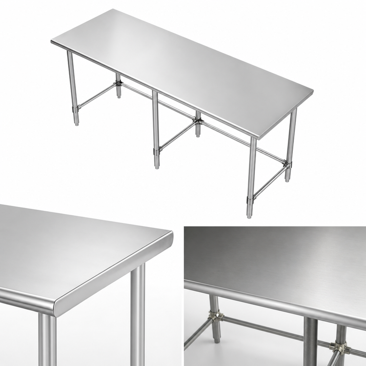 Product image #3 for Sapphire Manufacturing 120-Inch x 14-Inch Stainless Steel Reinforced Top Work Table with Open Base