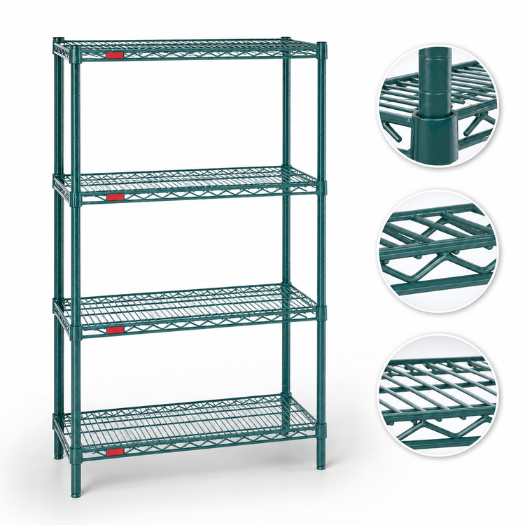 Product image #3 for Eagle Group Valu-Gard 4-Tier Wire Starter Shelving Unit, 24 x 18 x 63 Inches, Green Epoxy Finish