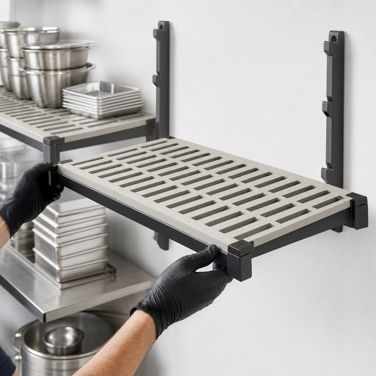 Product image #3 for Cambro Camshelving Elevation Series 14" x 24" Vented Wall Shelving Add-On Shelf Kit, Brushed Graphite