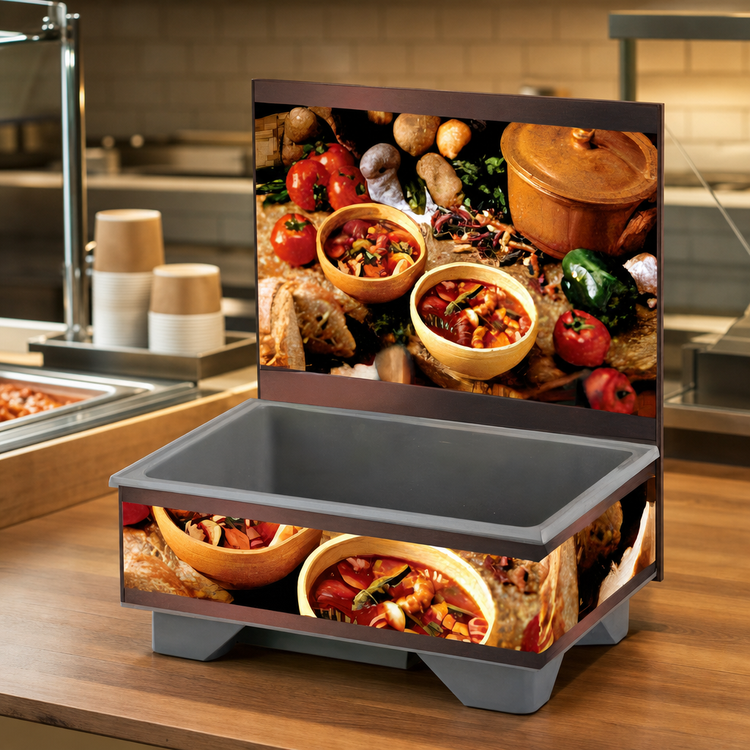 Product image #3 for Vollrath Cayenne 1220 Full-Size Rethermalizing Soup Merchandiser, Base Only, with Country Kitchen Graphics and Flush-Mount Menu Board