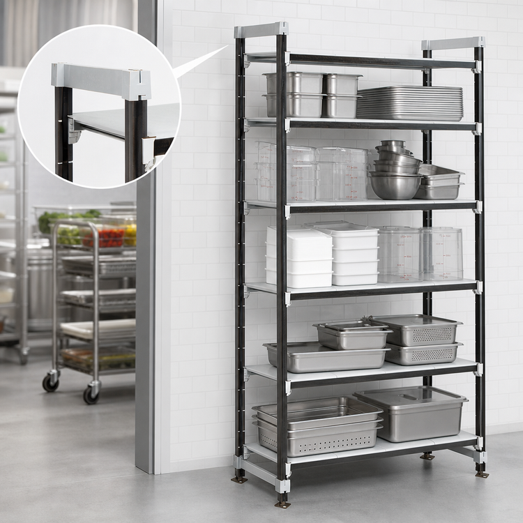 Product image #3 for Cambro Camshelving Elements XTRA High Density Top Rail Stationary Starter Shelving Unit, 21 x 36 x 81 Inches, 5-Tier