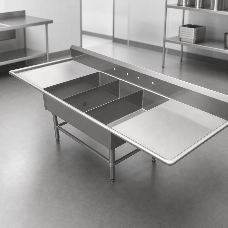 Product image #3 for John Boos Pro-Bowl 3-Compartment Platter Sink with Left and Right Drainboards, 105-1/4 Inch Wide