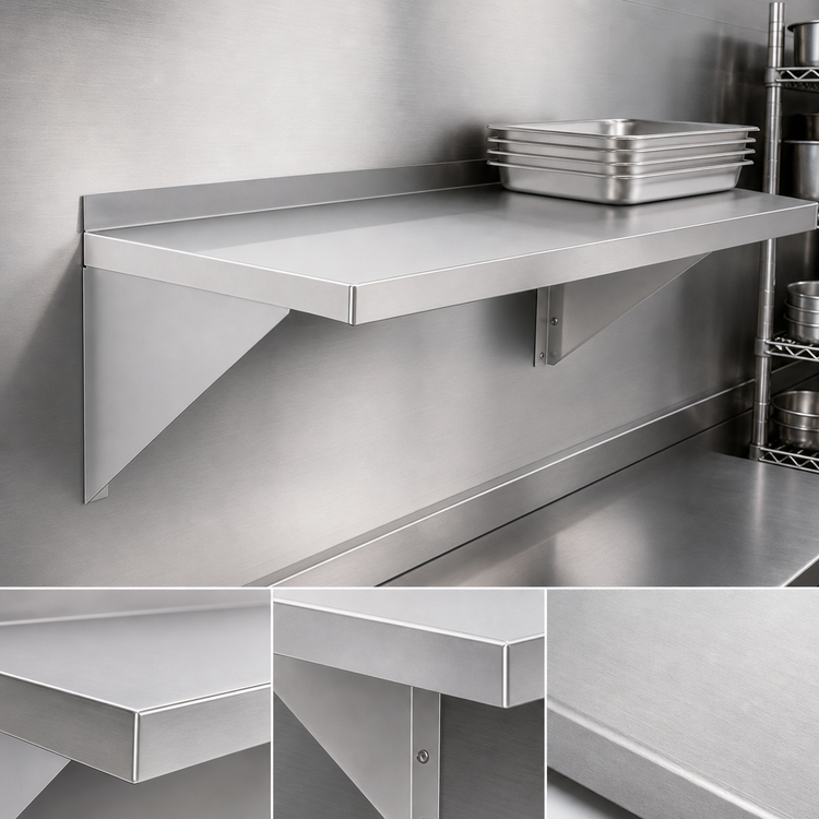 Product image #3 for Wall-Mounted 18-Gauge 430 Stainless Steel Shelf with Brackets, 16 x 48 x 13 Inches