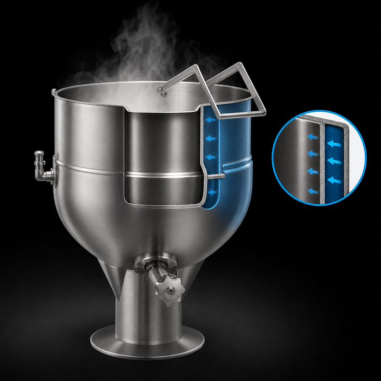 Product image #3 for Legion LP-50 50-Gallon Stationary Direct Steam Kettle with 304 Stainless Steel Liner, 2/3 Jacketed, Pedestal Mounted