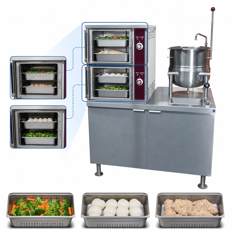 Product image #3 for Southbend Steam Direct Steam Convection Steamer/Kettle with 2 Compartments and 6-Gallon Kettle