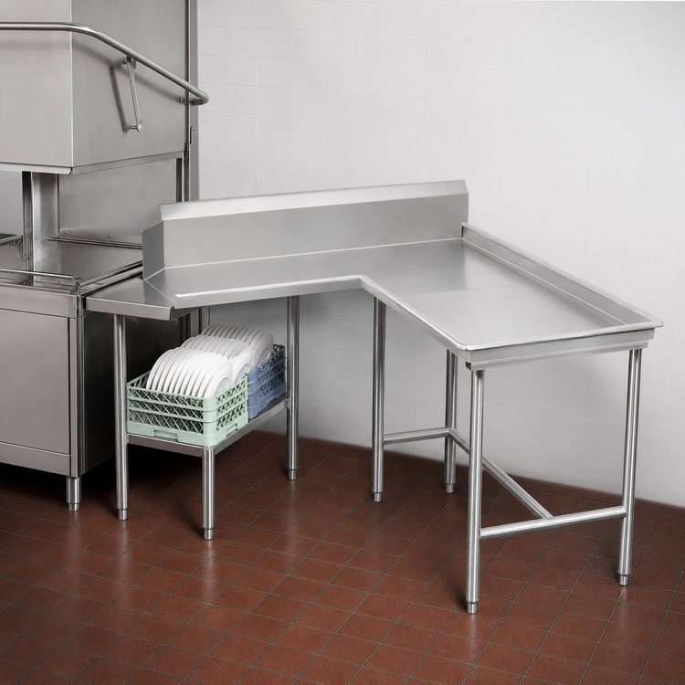 Product image #3 for Advance Tabco Island L-Shaped Clean Dishtable, Right-Side Attachment, 107-Inch, 304 Stainless Steel