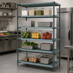 Thumbnail image #3 for Quantum WR86-2148WPM-5 5-Tier Stationary Wire Plastic Mat Shelving Unit, 48W x 21D x 86H, Green Epoxy