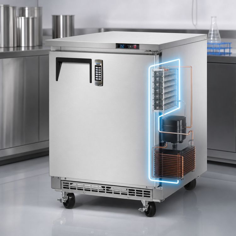 Product image #3 for Everest Refrigeration One-Section Laboratory Refrigerator with Solid Self-Closing Door, 7.5 Cu. Ft., Stainless Steel