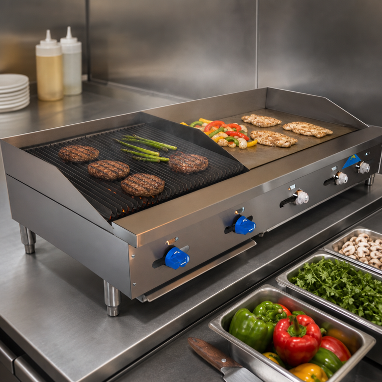Product image #3 for Comstock-Castle 60-Inch Countertop Gas Char-Broiler/Griddle Combination with 36-Inch Griddle and 24-Inch Lava Broiler