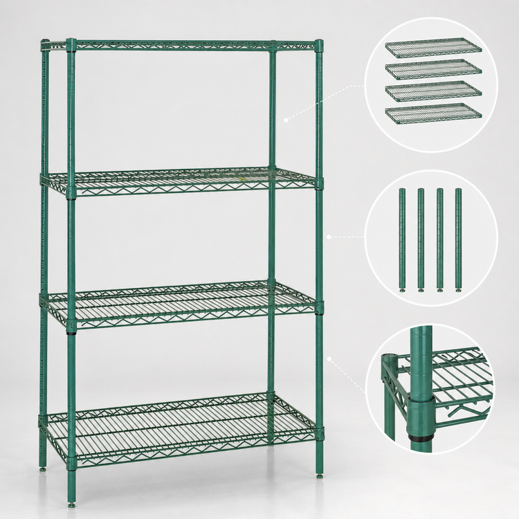 Product image #3 for Quantum Wire Shelving Starter Kit, 72"W x 36"D x 74"H, Stationary, Green Epoxy Antimicrobial Finish