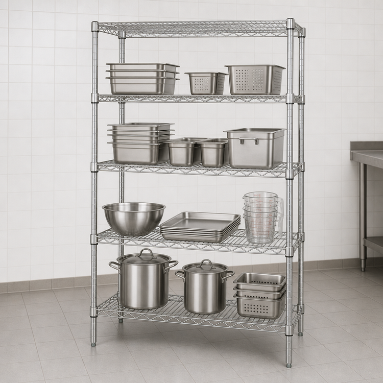 Product image #3 for 54"W x 14"D x 63"H Stationary Wire Shelving Starter Kit, 4 Shelves, 304 Stainless Steel
