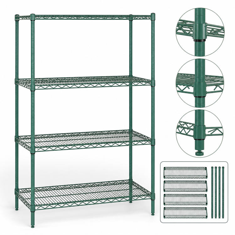 Product image #3 for Quantum 72"W x 12"D x 63"H Wire Shelving Starter Kit with 4 Shelves, Green Epoxy Finish