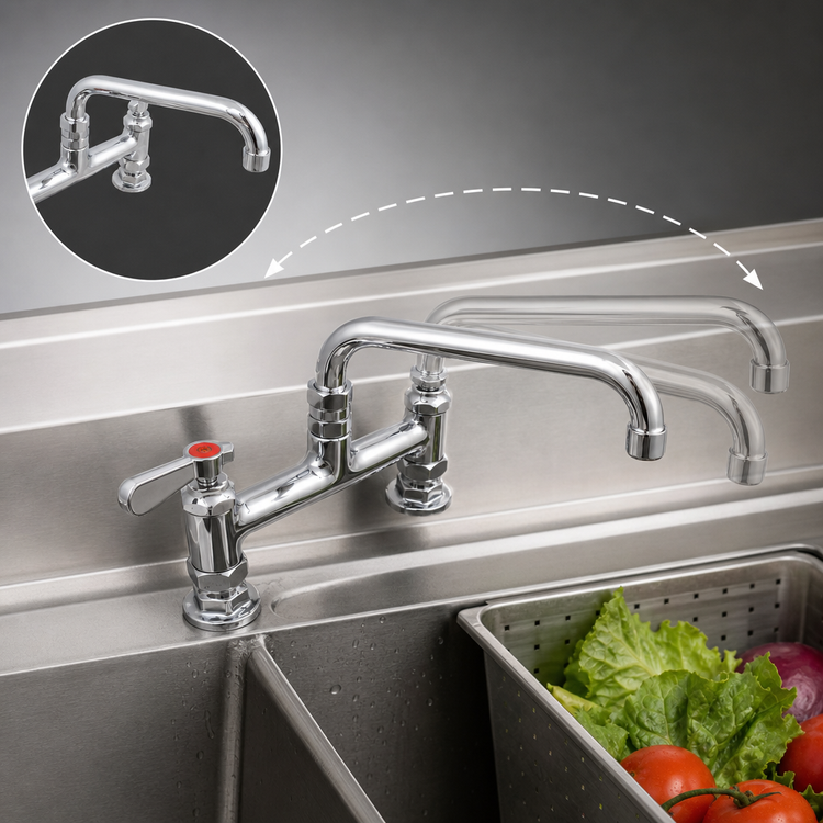 Product image #3 for John Boos Heavy Duty Lead-Free Deck-Mount Manual Faucet with 8-Inch Swing Spout, 8-Inch Centers, Chrome Finish