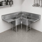 Thumbnail image #3 for John Boos Pro-Bowl 3PBCS204-2D18 3-Compartment Corner Stainless Steel Sink with Dual 18-Inch Drainboards, 16-Gauge, 14-Inch Deep