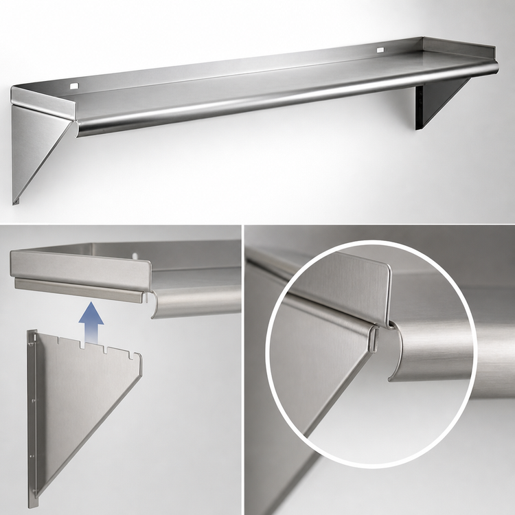 Product image #3 for Eagle Group 36-Inch Wide x 10-Inch Deep Wall-Mounted Tab-Lock Shelf, 430 Stainless Steel