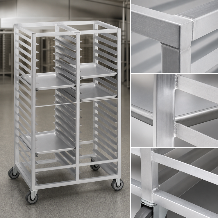 Product image #3 for Channel Manufacturing 421A3 Double Section Aluminum Cafeteria Tray Rack, 36" High, 20-Tray Capacity for 18" x 26" Trays