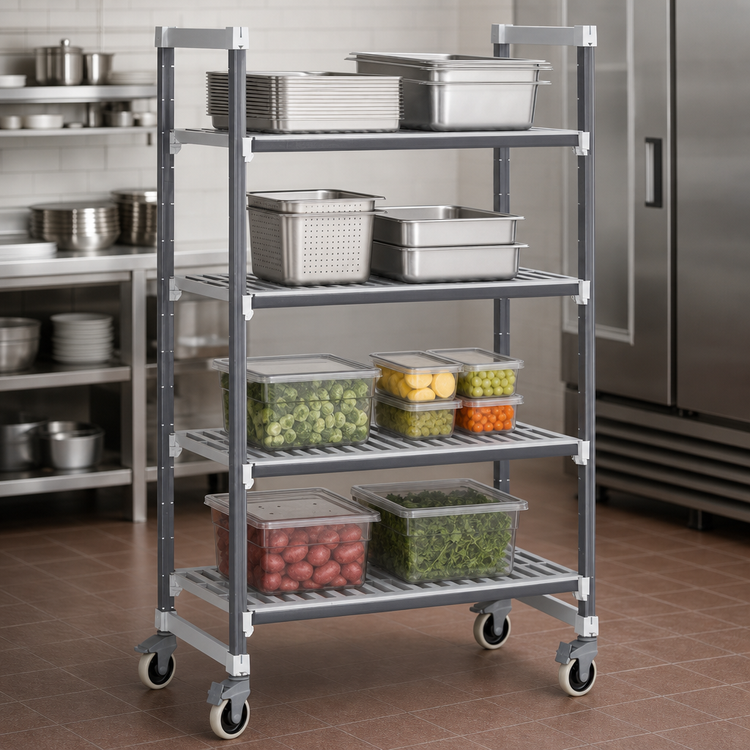 Product image #3 for Cambro Camshelving Elements XTRA 18-Inch x 36-Inch 4-Shelf Vented Mobile Starter Unit, Speckled Gray