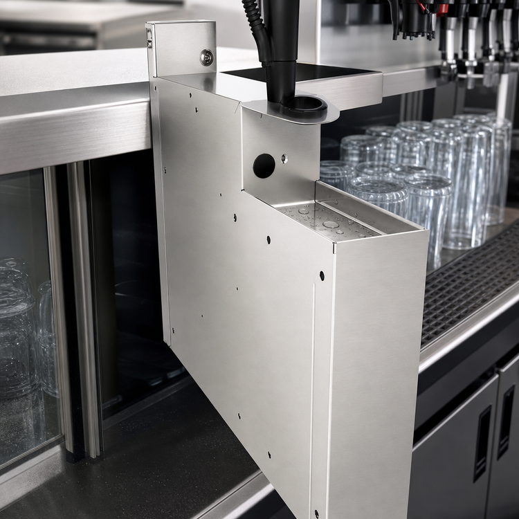 Product image #3 for Glastender 4-Inch Wide Stainless Steel Underbar Soda Gun Holder with Integral Drip Pan