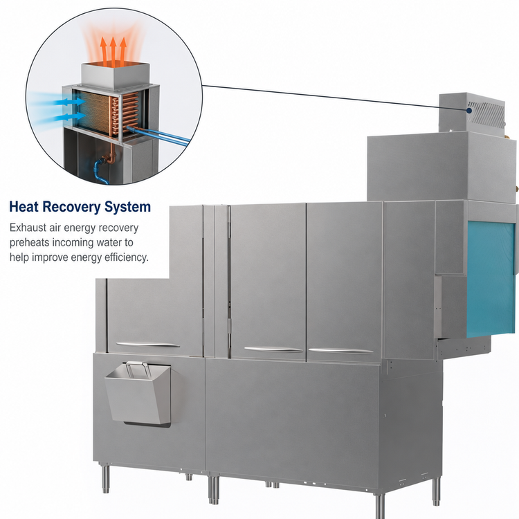 Product image #3 for Champion E-Series DualRinse Pro Series 76-Inch High-Temp Electric Rack Conveyor Dishwasher with Heat Recovery