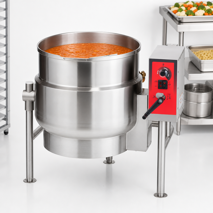 Product image #3 for Vulcan 40-Gallon Electric Tilting Steam Kettle, 2/3 Jacketed, Manual Tilt, Tri-Leg Base
