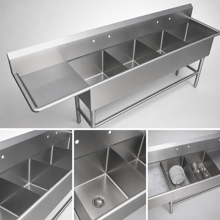 Product image #3 for John Boos Pro-Bowl 4-Compartment 14-Gauge Stainless Steel Sink with 30-Inch Left Drainboard