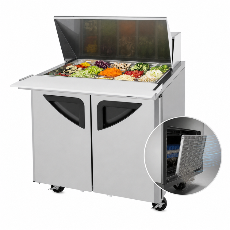 Product image #3 for Turbo Air Super Deluxe 36 3/8-Inch Two-Section Sandwich/Salad Mega Top Prep Table with 15-Pan Opening