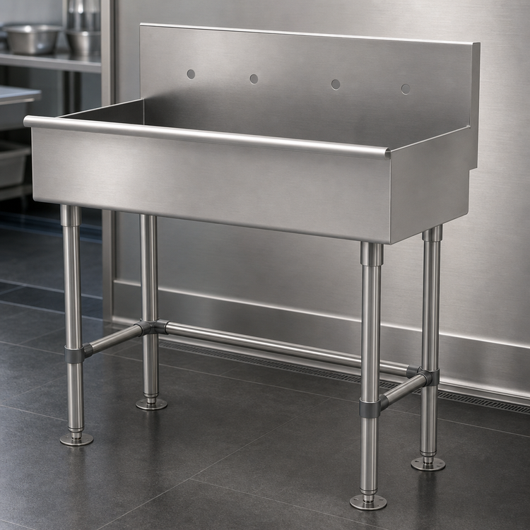 Product image #3 for Advance Tabco 48-Inch Freestanding Multiwash Hand Wash Sink, 16-Gauge 304 Stainless Steel, 8-Inch Deep Bowl
