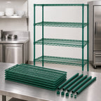 Thumbnail image #3 for Quantum WR74-1854P-5 Stationary Wire Shelving Starter Kit, 54"W x 18"D x 74"H, 5 Shelves, Green Epoxy Finish
