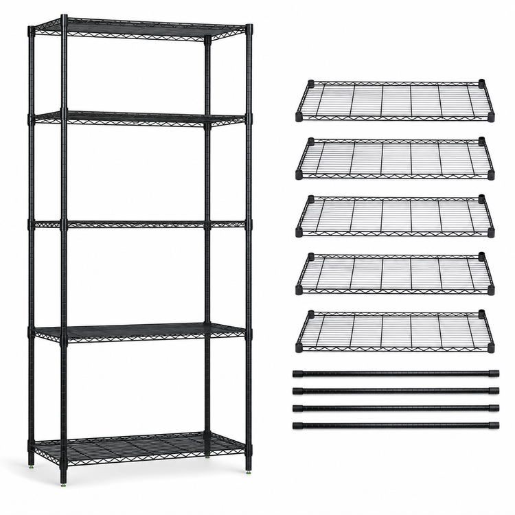 Product image #3 for Quantum 30 Inch W x 14 Inch D x 63 Inch H Stationary Wire Shelving Starter Kit, Black Epoxy Antimicrobial Finish, 5 Shelves