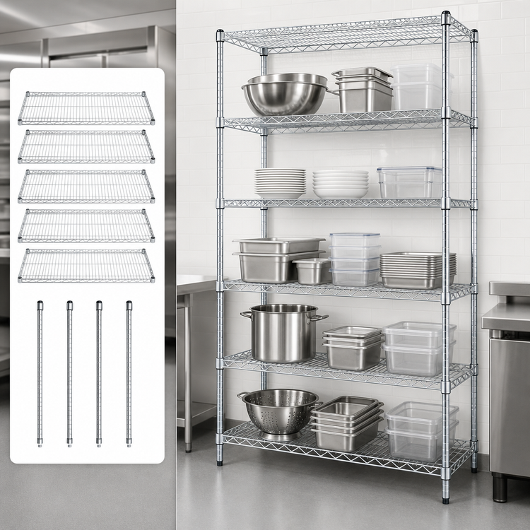 Product image #3 for Quantum 36 Inch W x 12 Inch D x 63 Inch H 5-Shelf 304 Stainless Steel Wire Shelving Starter Kit