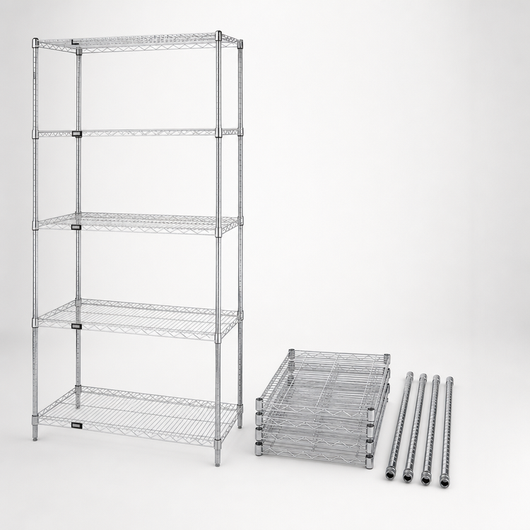 Product image #3 for Quantum 24-Inch x 24-Inch x 74-Inch Wire Shelving Starter Kit, 5 Shelves, Chrome Plated