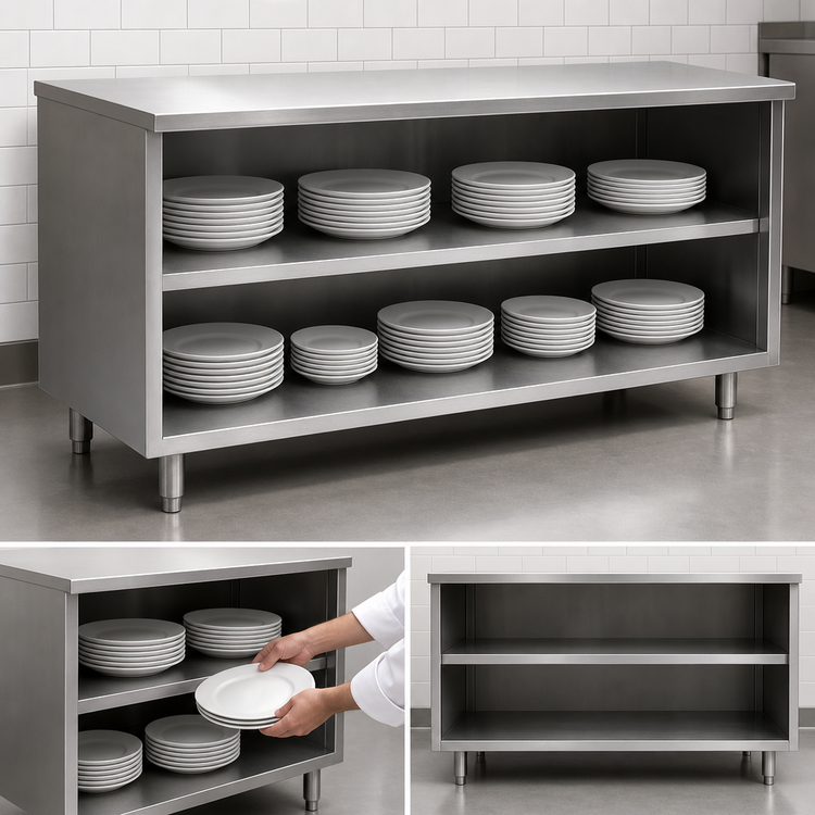 Product image #3 for Eagle Spec-Master Open Front Plate Cabinet with 14/304 Stainless Steel Top, 144W x 15D