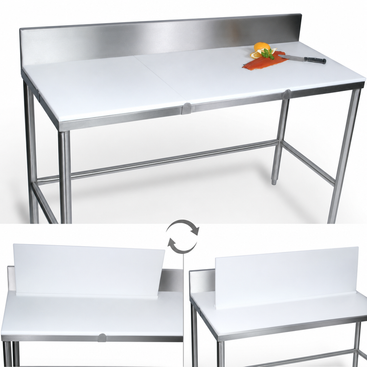 Product image #3 for John Boos 36" x 30" Reversible Poly Top Trimming Table with 6" Backsplash and Stainless Steel Base