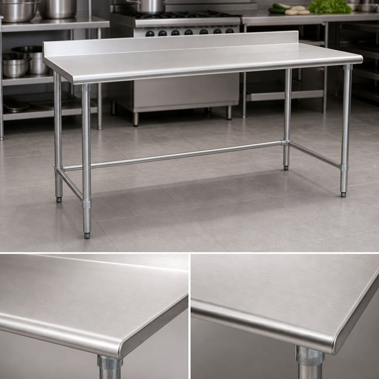 Product image #3 for Eagle Group BlendPort Budget Series 48 Inch x 24 Inch Stainless Steel Work Table with 4-1/2 Inch Backsplash and Rolled Front Edge