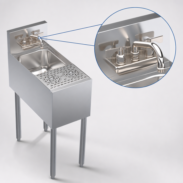 Product image #3 for Krowne Royal Series 12-Inch x 24-Inch Underbar Speed Station with Dual Glass Rinser Faucets and Dump Sink