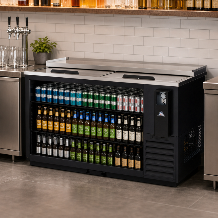 Product image #3 for Everest Refrigeration 64-5/8 Inch Horizontal Bottle Cooler, 21 Cu. Ft., Stainless Countertop, Black Vinyl