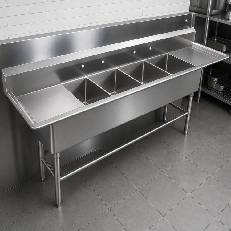 Product image #3 for John Boos Pro-Bowl 4-Compartment Stainless Steel Sink with Dual Drainboards